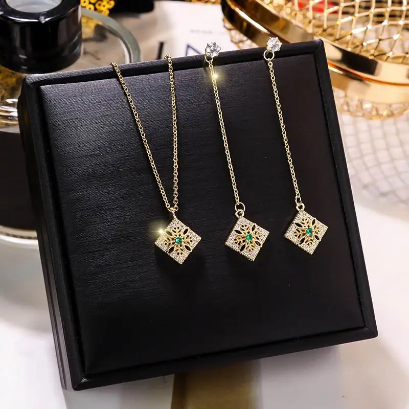 

Fashion Square Necklace And Earrings For Women 2019 New Gold Color Simple Jewelry Sets Birthday Gifts