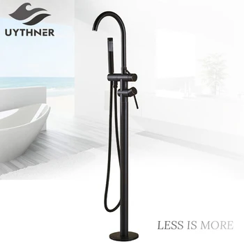 

Contemporary Black Bronze Bathroom Shower Bath Tub Mixer Tap Bathroom Faucet Floor Mounted Tub Tap Single Handle W/Hand Shower