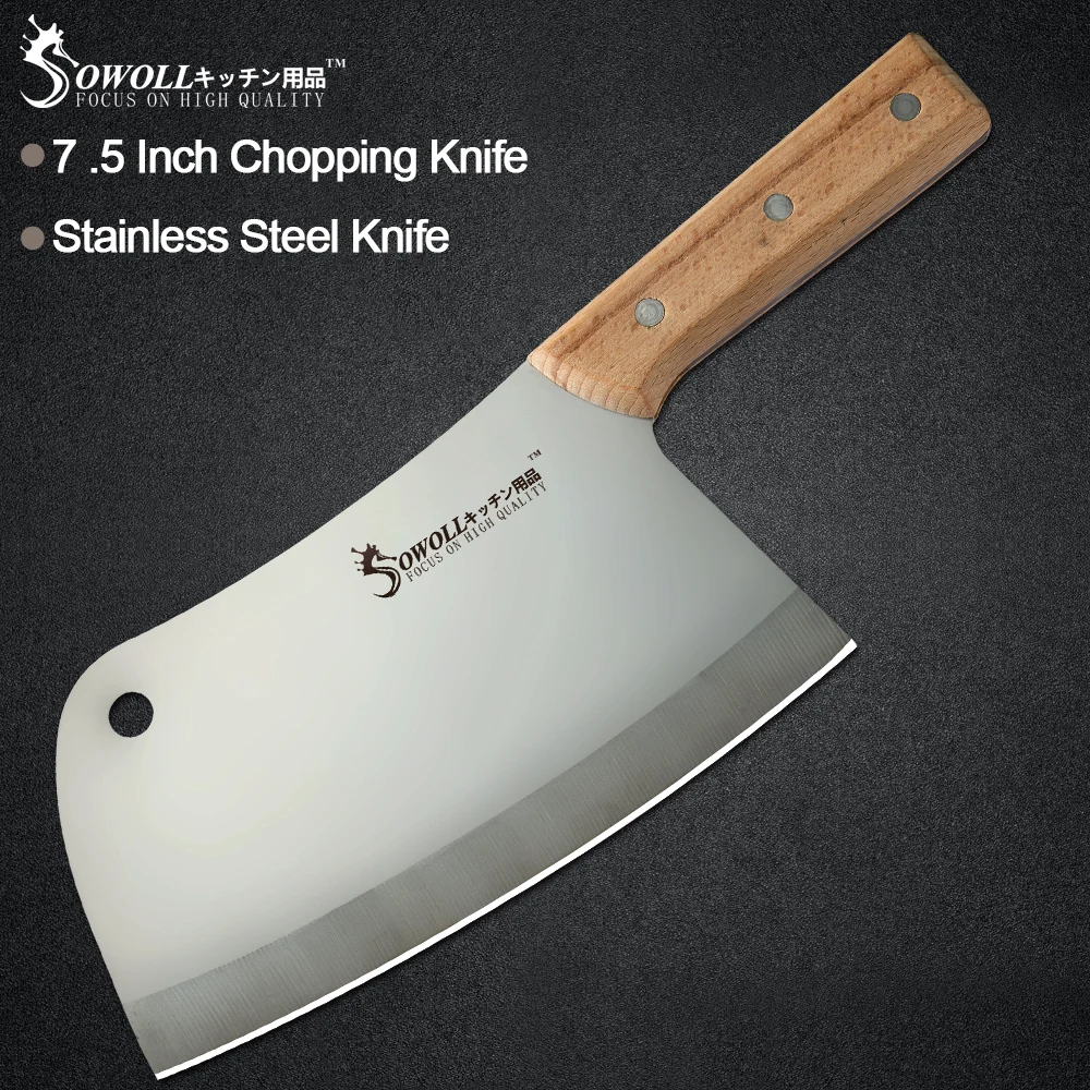 

Sowoll Stainless Steel 7.5'' Kitchen Chopping Knife 3cr13 Sharp Blade Non-slip Handle Meat Fish Bone Hotel Cooking Accessory