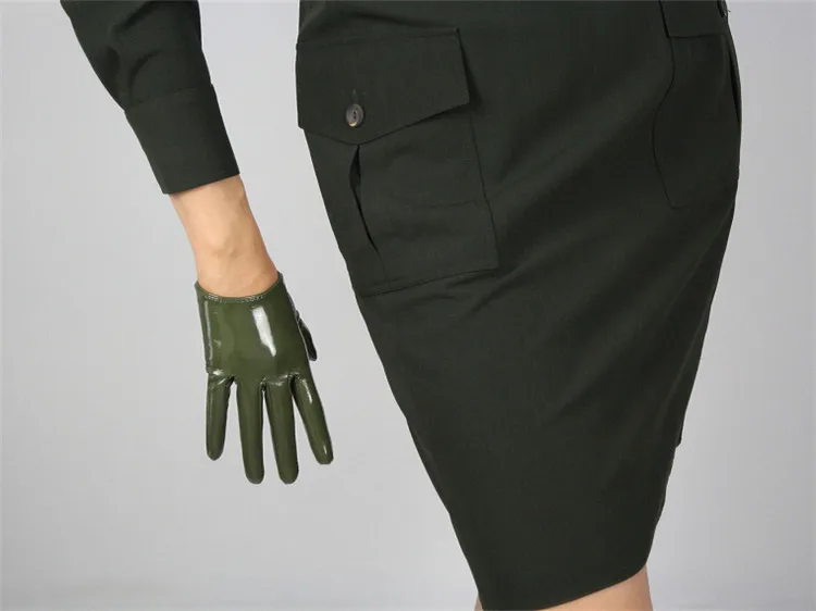 Женские перчатки из лакированной кожи пу, женские перчатки армейского зеленого цвета, искусственная кожа, яркая кожа, Танцевальная вечеринка, косплей, P1370-10
