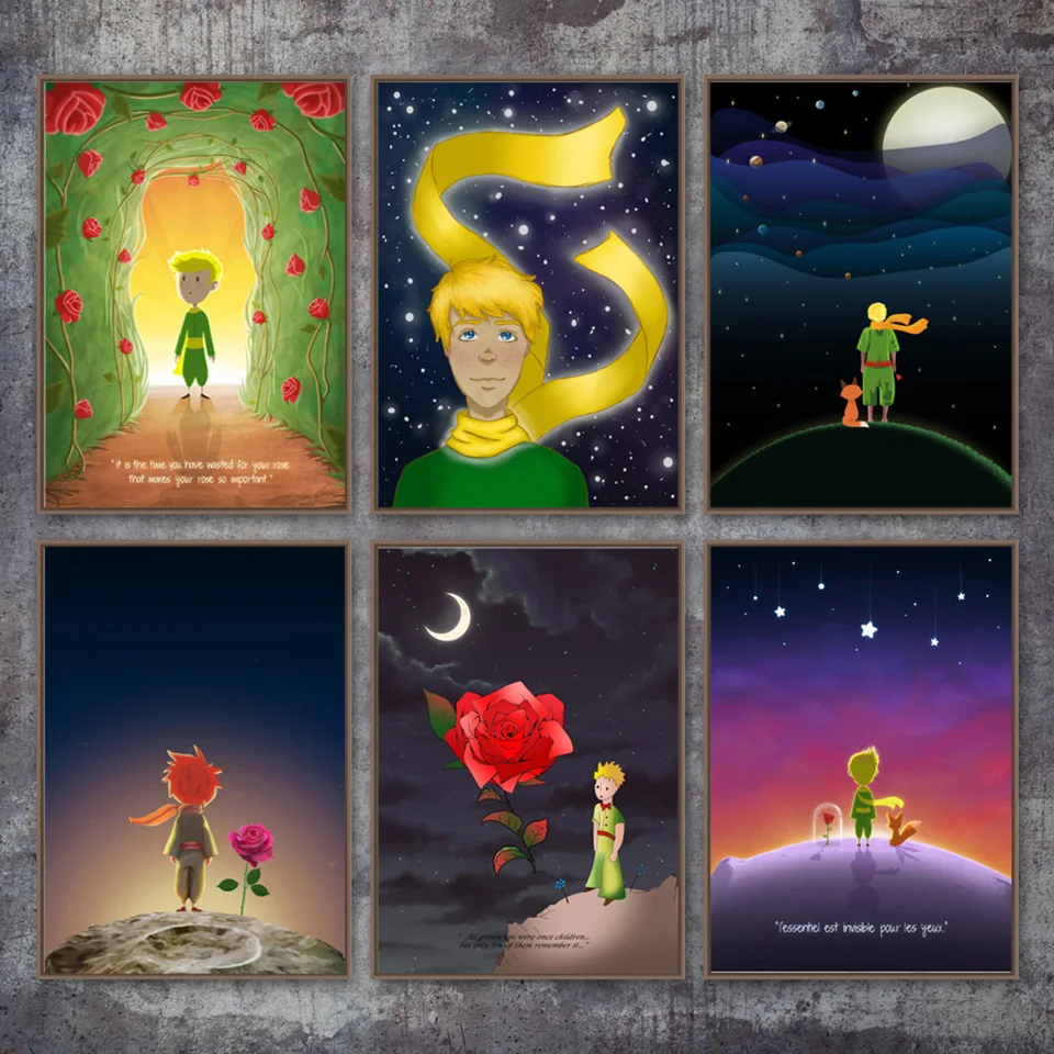 El-Peque-o-Pr-ncipe-planeta-Rose-flor-pared-Lona-de-arte-pintura-n-rdica-carteles