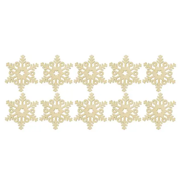 10pcs Wooden Snowflake Hanging Ornament with String Christmas