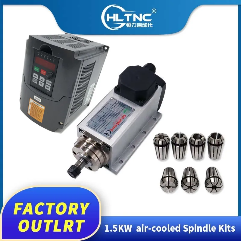 

New Arrival! 1.5kw air cooling 4 pcs bearings 0.005mm accuracy & 1500w HY inverter / VFD Square Air Cooled Spindle motor kit