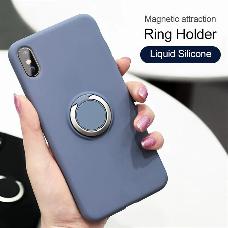 

Silicone case for iphone X XR XS MAX Magnetic Attraction Ring Holder Soft Phone Case for Iphone 6 6s 7 8 Plus