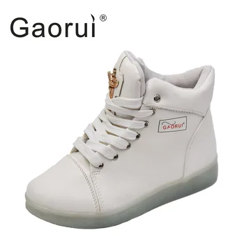 

Gaorui New Fashion Waman Lace Up Leisure Shoes LED Luminous Breathable Ankle Boots For Lady