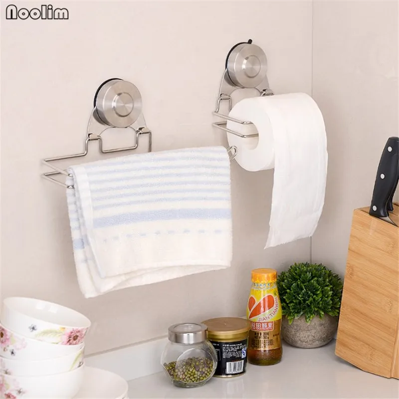 

NOOLIM Rustproof Stainless Steel Suction Cup Toilet Roll Paper Holder Wall Mounted Tissue Towel Hanger for Bathroom and Kitchen