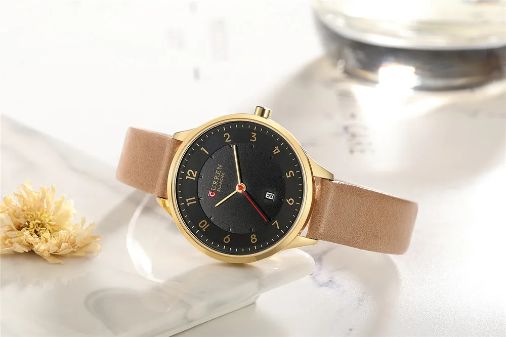 CURREN брендовые модные женские часы красные Роскошные Кварцевые часы с ремешком из натуральной кожи женские наручные часы Montre Femme