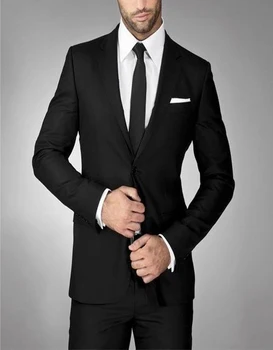 

High Quality Groom Tuxedos Slim Fitting Black Notched Lapel Single-breasted Groomsman Tailcoat Two Buttons (jacket+pants)