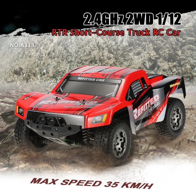 

rc car A313 2.4GHz 2WD 1/12 35km/h High power 390 motor Rechargeable Shockproof RC Short Truck OFF Road Car Remote Control Toys
