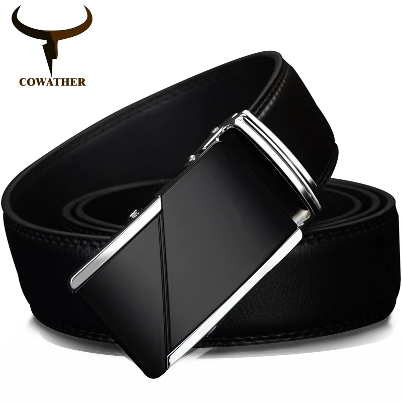 COWATHER COW genuine Leather Belts for Men High Quality Male Brand Automatic Ratchet Buckle belt 1.25″ 35mm Wide 110-130cm long