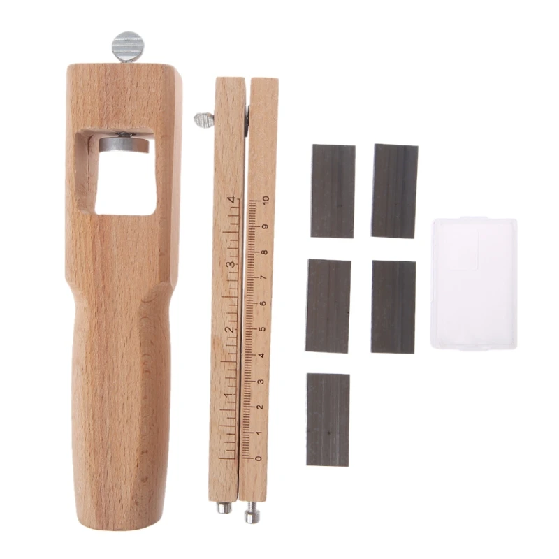 

New Wood Adjustable Strip Cutter Craft Tool Leather Hand Cutting Tools +5 Blades
