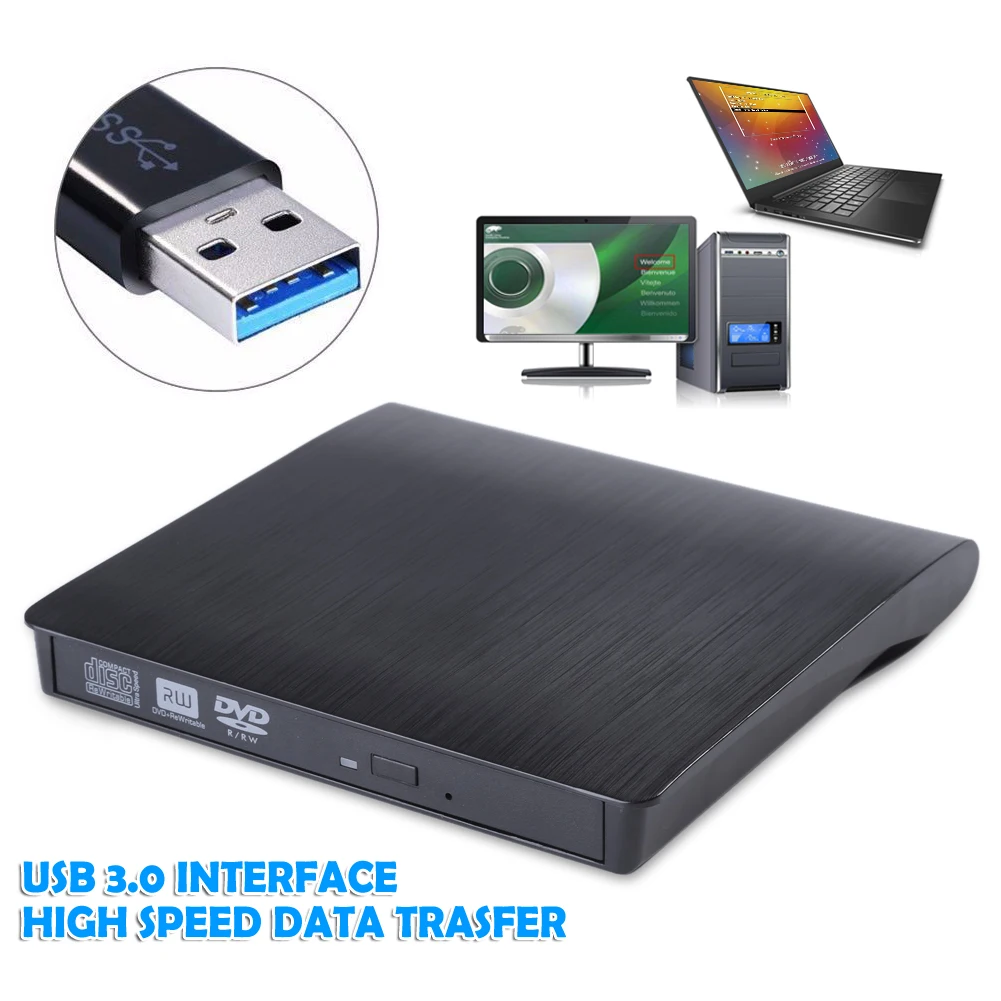 

USB 3.0 External CD/DVD ROM Player Optical Drive DVD RW Burner Reader Writer Recorder for Laptops PC Windows 7/8