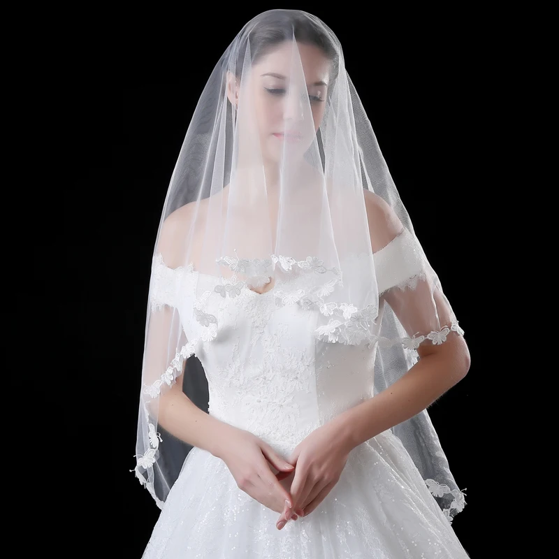 Бесплатная доставка 1,5 м белый белоснежные свадебные вуали кружевной каймой Фата Свадебные аксессуары невесты в наличии