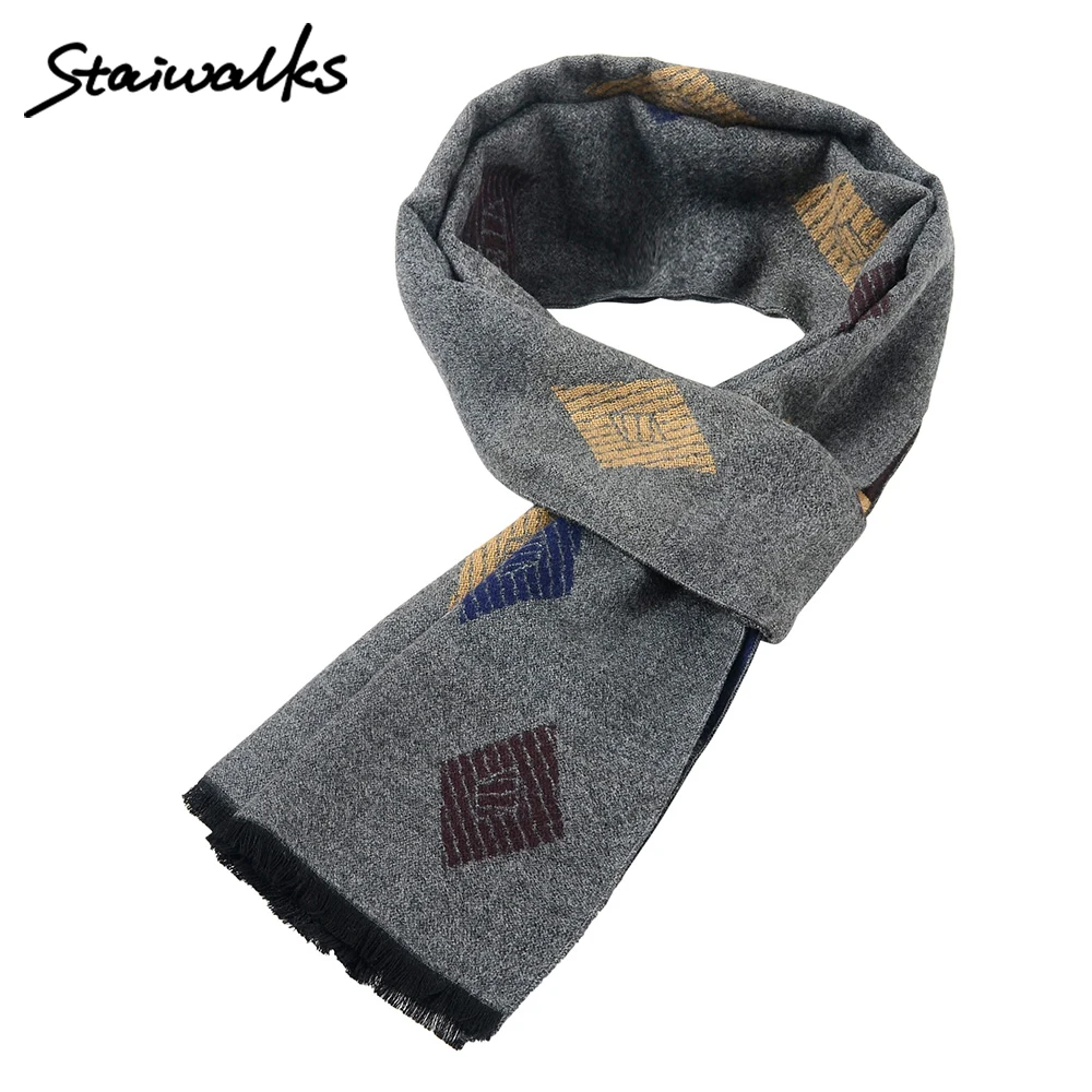 Staiwalks Men Super Warm Scarves With Diamond Print Neckerchief