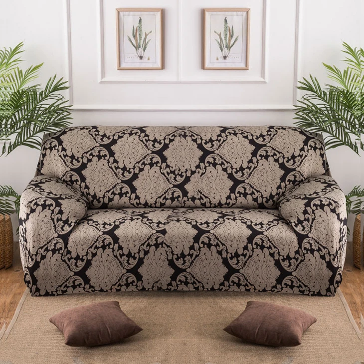 Black color sofa cover Printed couch cover Polyester bench Covers