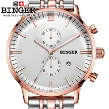 Switzerland men’s watch luxury brand Wristwatches BINGER Quartz clock glowwatch full stainless steel Chronograph Diver B1122-3