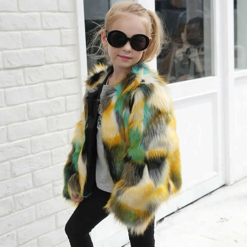 

2-9 years old girls fur coatFashion gradient imitation fur children outside autumn and winter models Europe and the United State