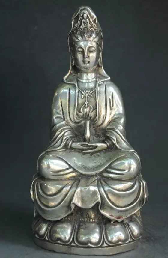 

Tibet Buddhism Tibetan silver hand made GuanYin Kwan-yin Bodhisattva Statue