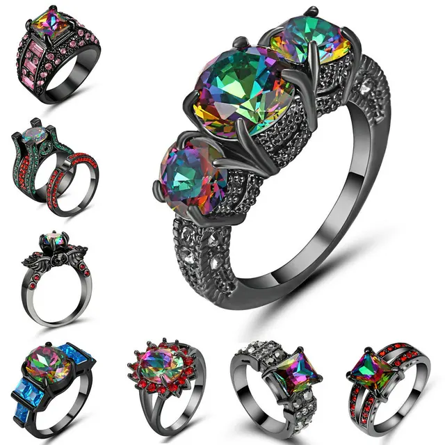 Rainbow Promise Beautiful Engagement Rings for Lover Black Gold Colour Elegant J Rainbow Promise Beautiful Engagement Rings for Lover Black Gold Colour Elegant J