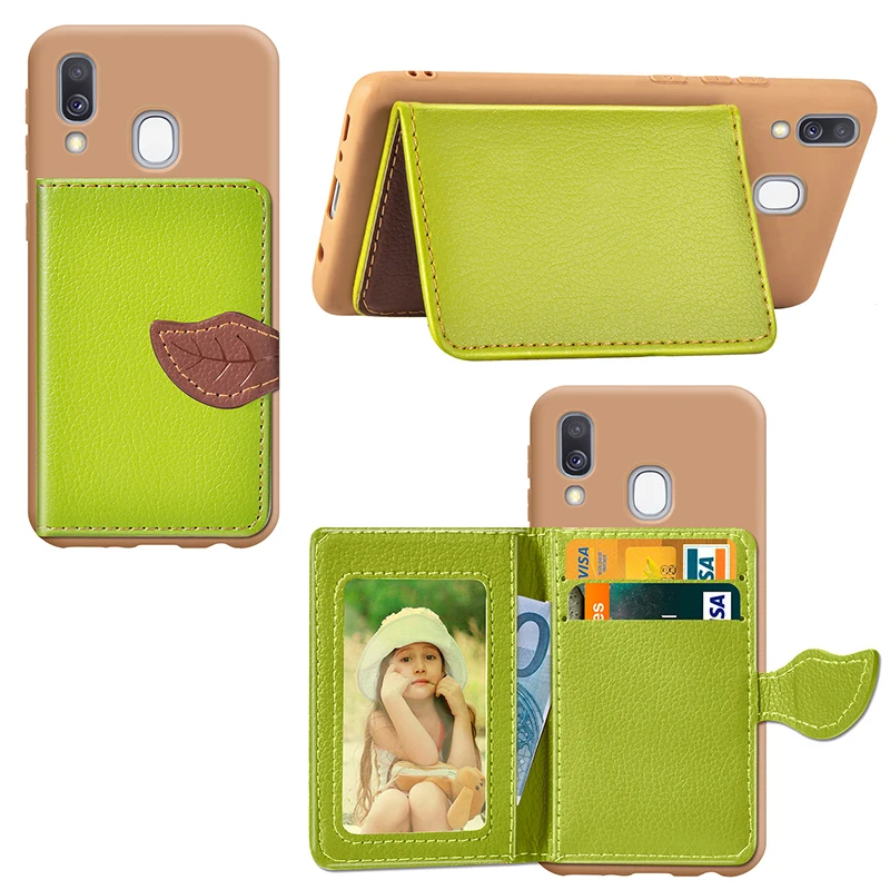 Модный чехол-подставка с зажимом в виде листа для Samsung A10 A30 A40 A70 глянцевый