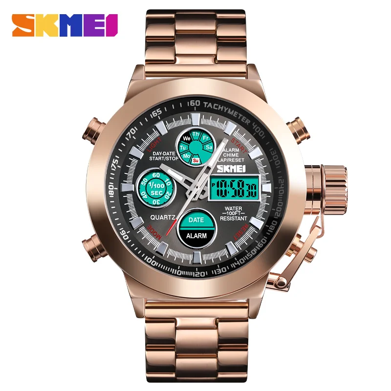 SKMEI двойной светодиодный дисплей мужские часы кварцевые наручные Chrono Calenda