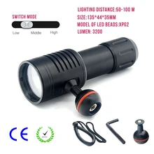 

LED Portable Waterproof Flashlight Diver Diving Flashlight Scuba Photography Lamp Underwater Video LED Torch Light 100M 3200LM