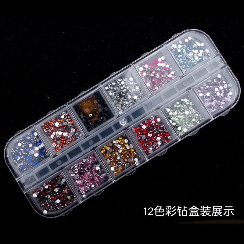 

2mm about 2000Pcs/box Flatback Nail Rhinestones Colorful Acrystal Nail Studs 1 set HotFix Manicure Nail Art Decorations