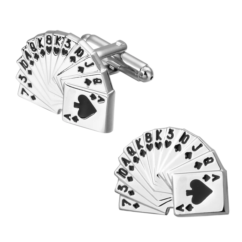

Men's shirts Cufflinks high-quality copper material A-K poker Silvery Cufflinks Cufflinks 5 pairs of packaging for sale