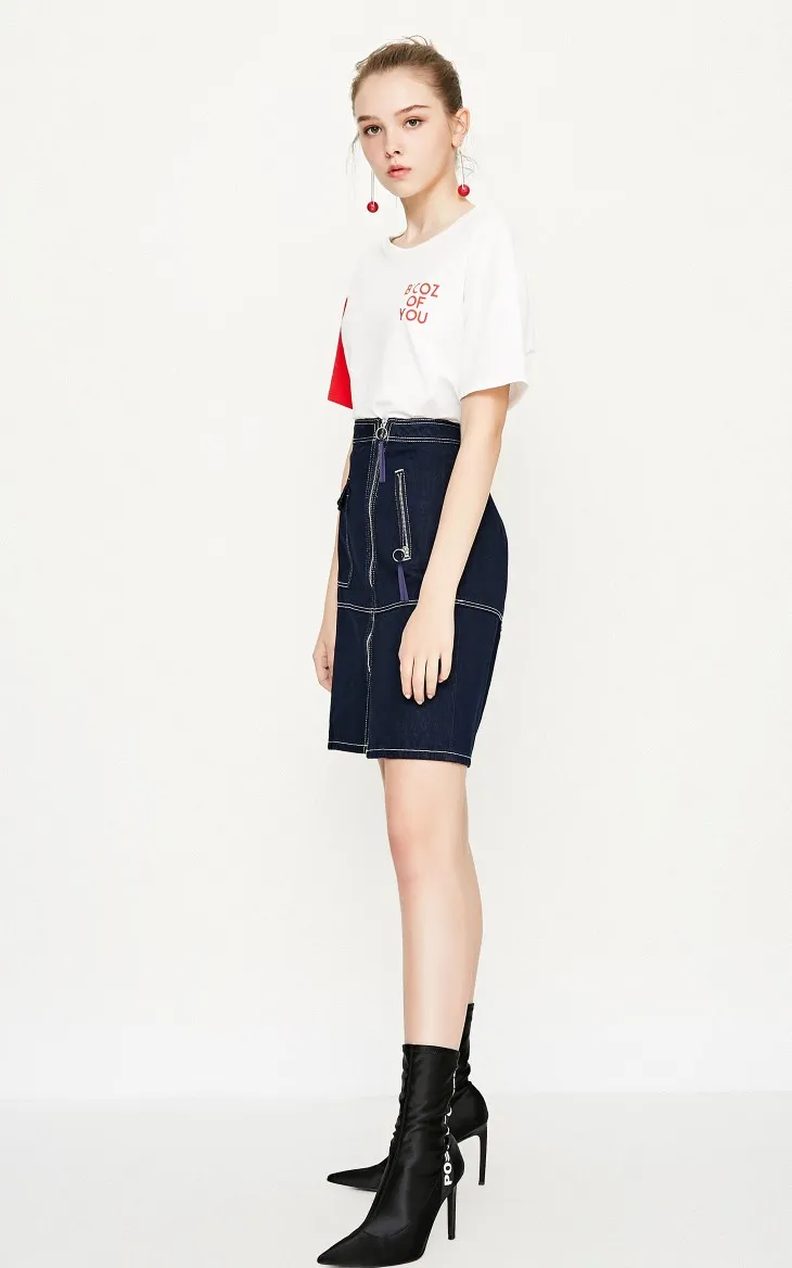 Vero Moda Новая Женская Асимметричная декоративная джинсовая юбка с высокой талией на молнии | 318337520