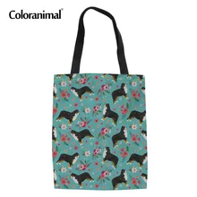 Цветная Бернская горная собака с цветочным принтом складной брезентовый Сумка-тоут тканевая сумка-шоппер Женская Повседневная продуктовая сумка на плечо Льняная сумка