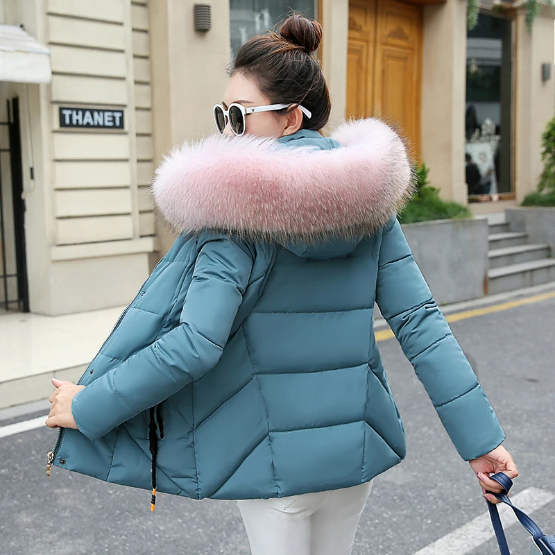 

Cotton Parkas Short Winter Jacket Women Hooded Warm Coat Female Loose Parka Large Fur Collar Cotton Padded Jackets