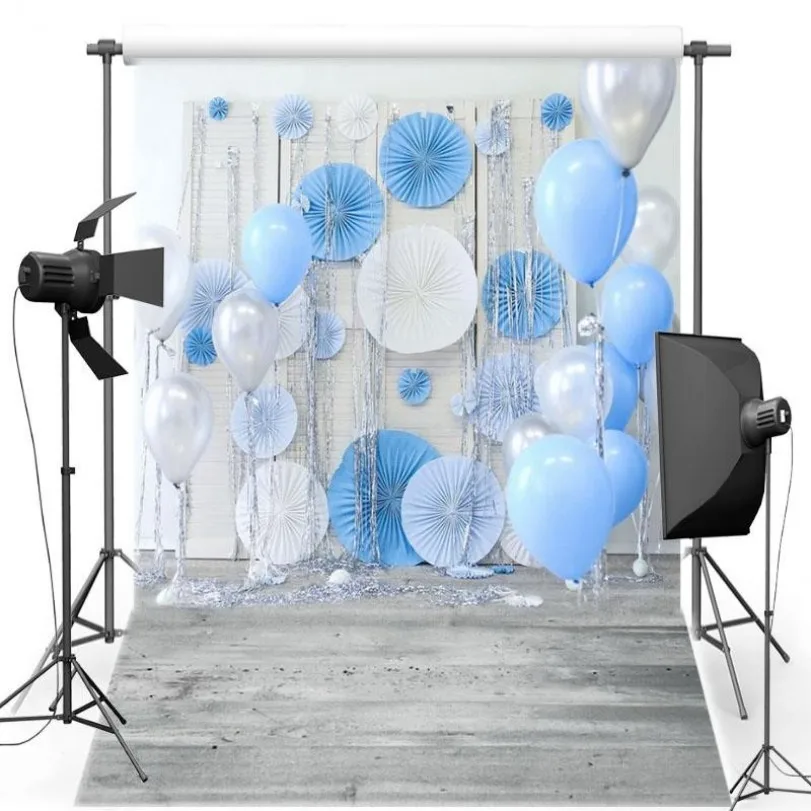 Buy Pink Balloon Paper Flower Gray Grey Wall Baby Shower backdrops Vinyl cloth High quality