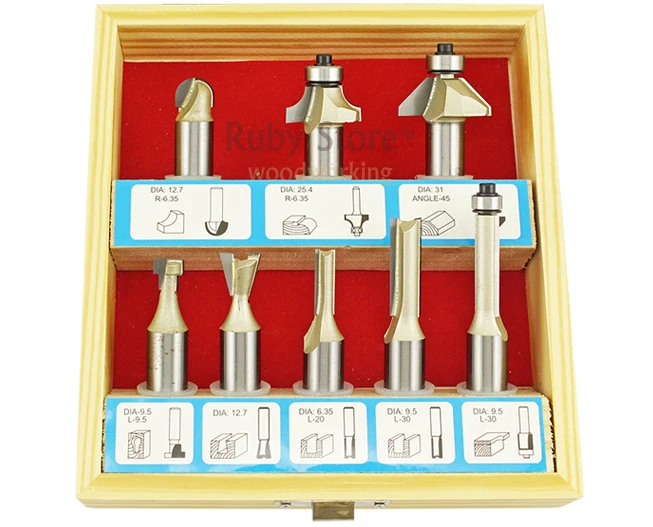 

Set of 8PCS Router Bits 1/2" or 1/4 Shank, Woodworking Router Set in Wooden Box