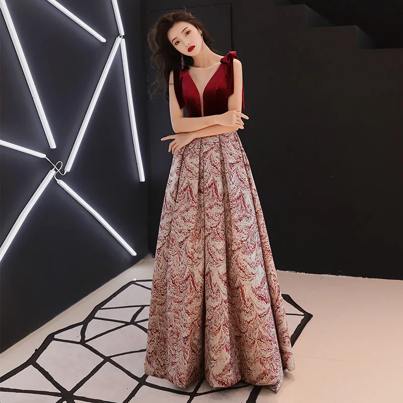 

New Summer Sexy O Neck Long Backless A-line Floral Print Evening Dresses 2019 Elegant Party Gowns Glitter Prom Dress For Dinner