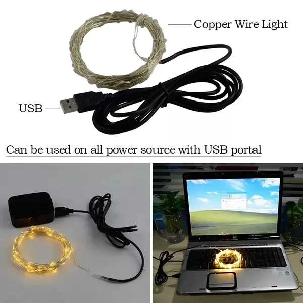 Светодиодный гирлянды серебряной проволоки гибкая лента 5V USB ФЕЯ ночные светильники для гирлянда домашняя Рождественская Свадебная вечеринка Праздничные огни