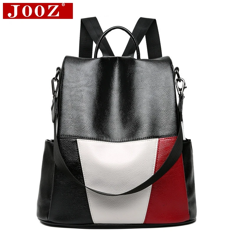 

JOOZ Backpack Women 2018 new fashion wild hit color soft leather backpack female Korean anti-theft Multifunction pu daily bag