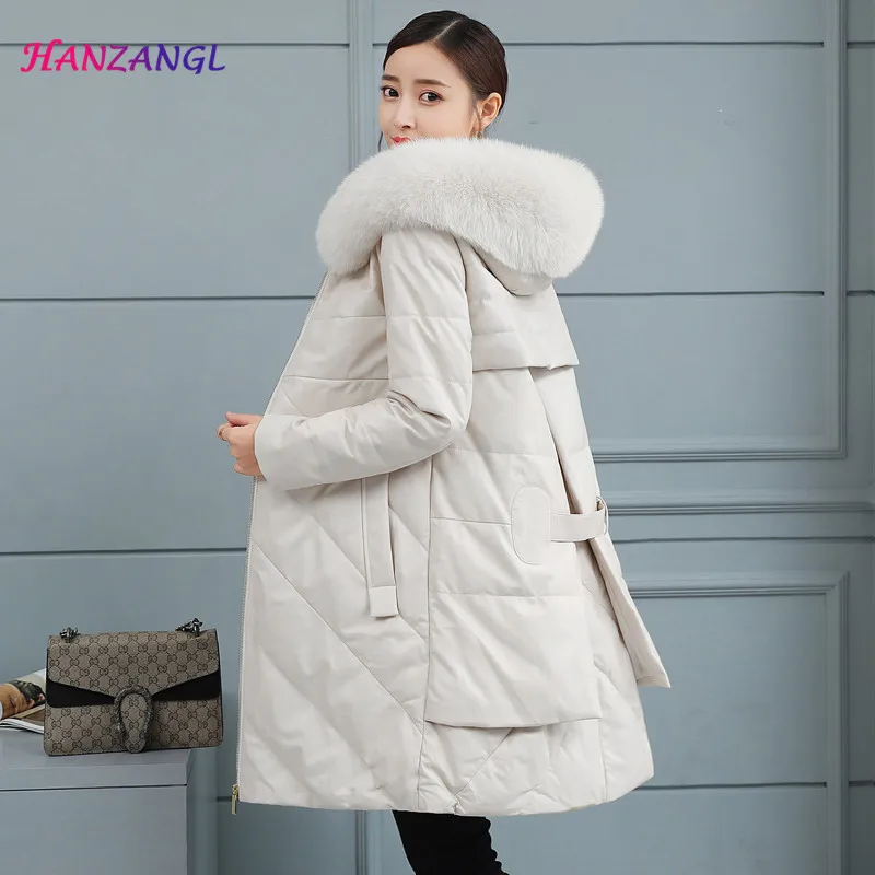 2018 New Leather Down Jacket Women Long Parka Winter Fashion Sheep Leather Fox Fur Hooded Feminino Outerwear 2018 New Leather Down Jacket Women Long Parka Winter Fashion Sheep Leather Fox Fur Hooded Feminino Outerwear