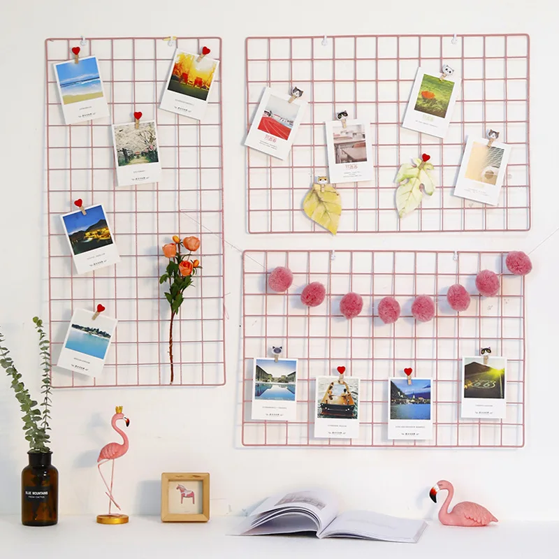 

Multi-Function Iron Frame Wall Storage Shelf Organizer Metal Rack Mesh Wall Art Photo Frame Hanging Display Organizer Memo Board