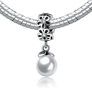 

Authentic 925 Sterling Silver Bead Charm Vintage Flower With Pearl Pendant Beads Fit Pandora Bracelet Bangle DIY Women Jewelry