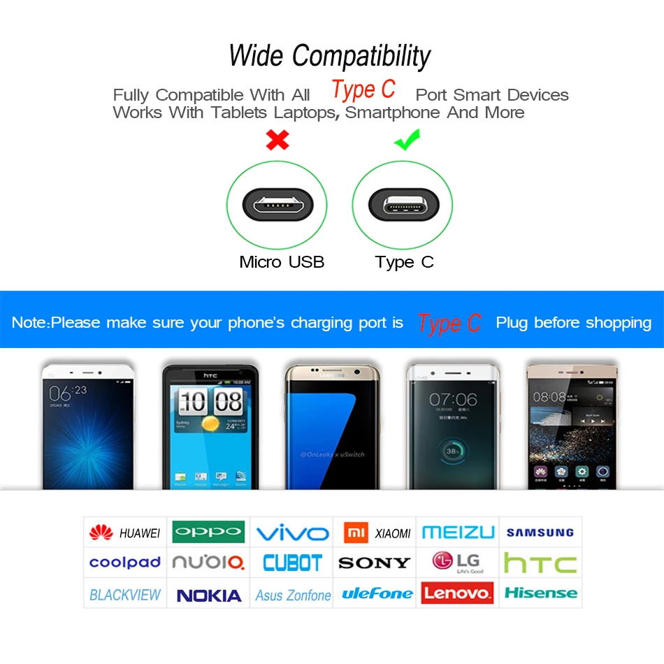 Нейлоновый USB кабель типа C 1 5 м 3 для быстрой зарядки Samsung S10 + Huawei P30 P20 lite Oneplus 7 pro