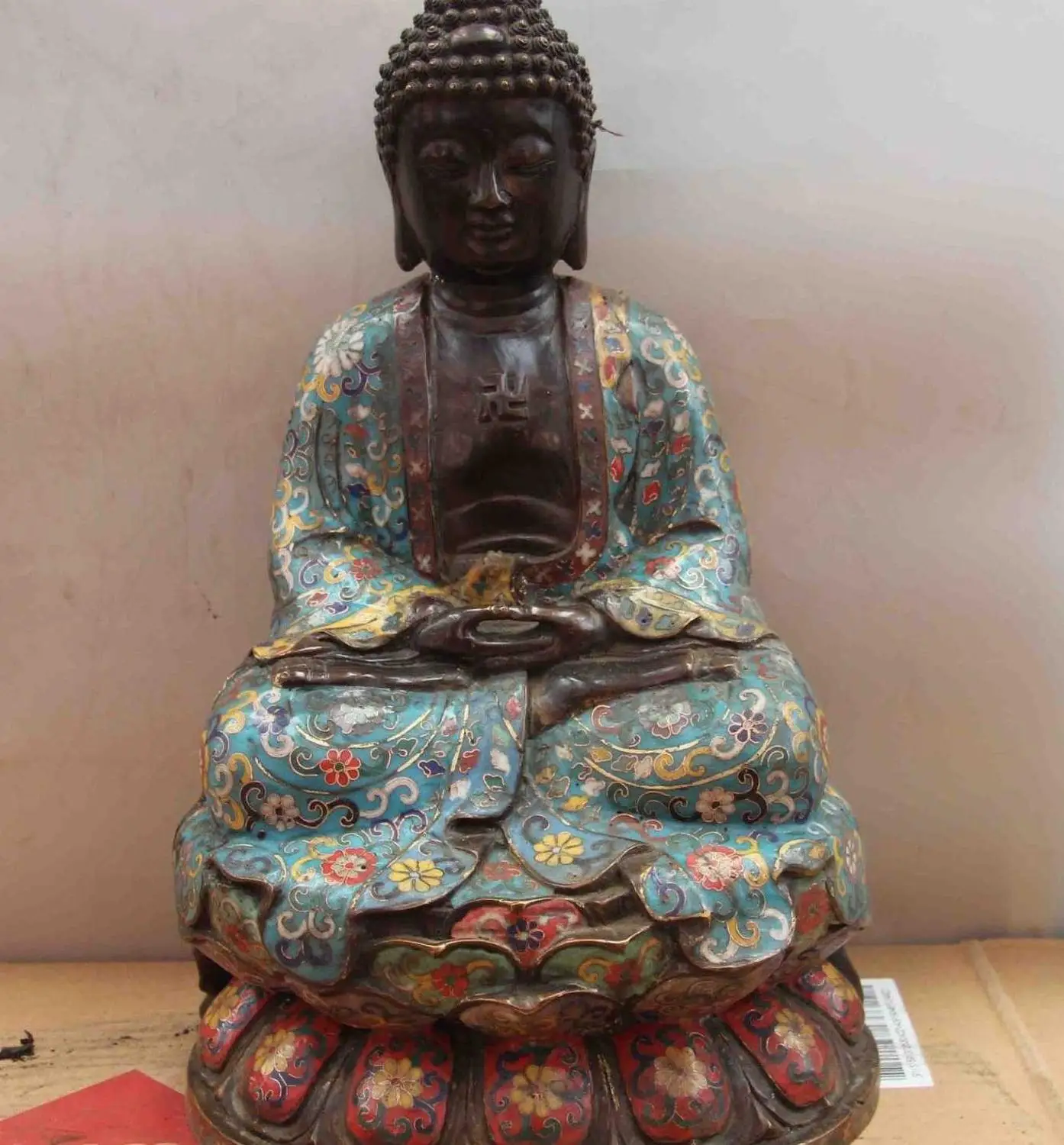 

China Buddhism Bronze Copper Cloisonne Temple Lotus Amitabha Tathagata Buddha
