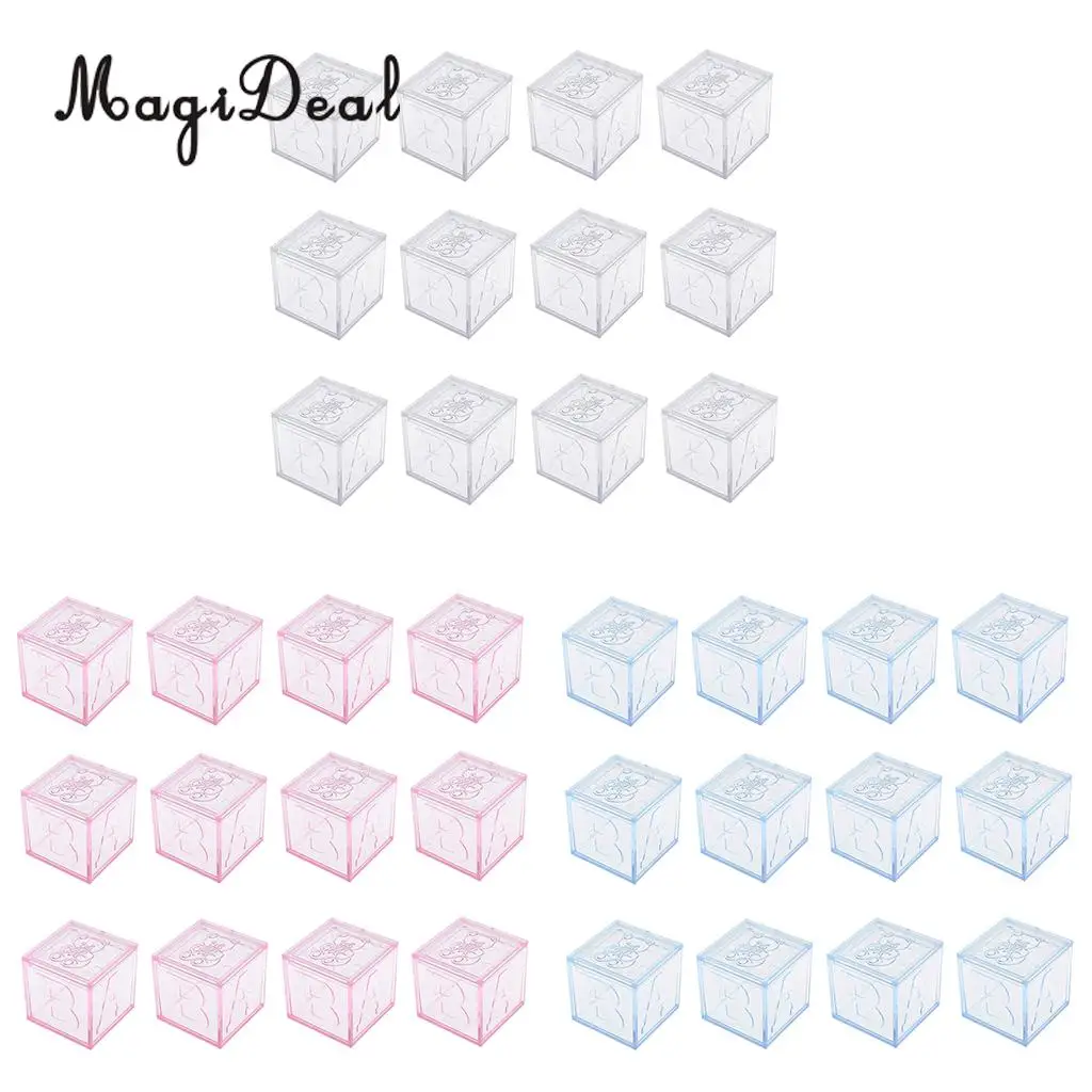 MagiDeal 12 Pieces Clear Bear Baby Square Chocolate Candy Gift Boxes for Baby Shower Birthday Christening Party 4.5cm/5cm