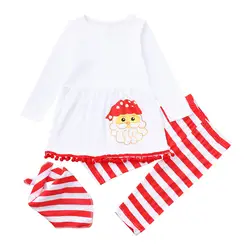 2018 Зимний Рождественский принт в полоску красный и белый одежда для малышей Штаны для девочек с рождественским изображением Рождество