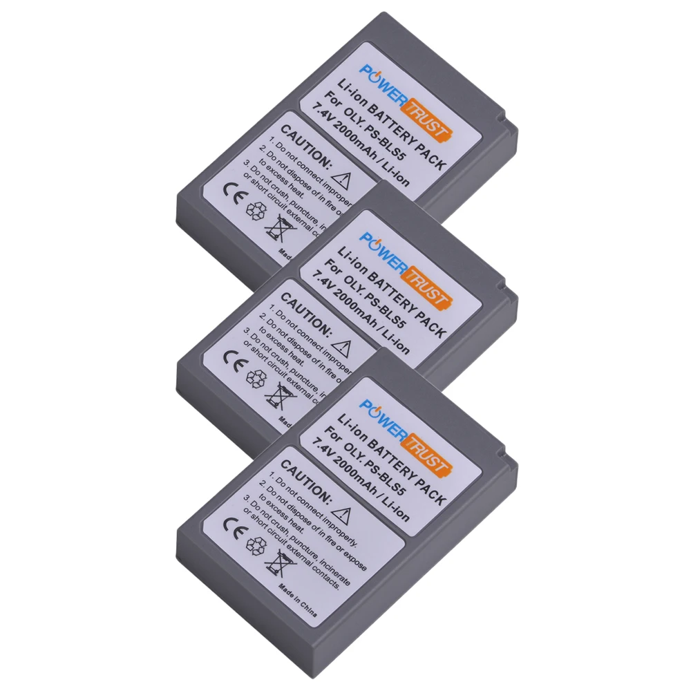 

3x 2000mAh PS-BLS5 BLS-5 BLS5 BLS50 Replacement Li-ion Battery for Olympus PEN E-PL2,E-PL5,E-PL6,E-PL7,E-PM2,E-M10,E-M10 II