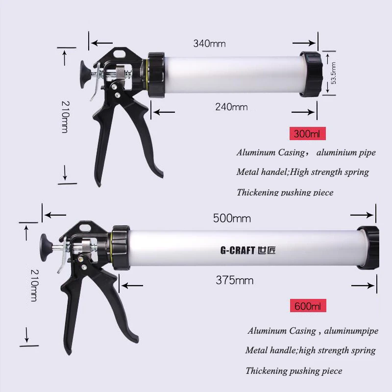600 мл алюминиевый корпус Шпаклевка прочный колбаса силиконовый пистолет стекло клеевой пистолет клей герметик пистолеты шпаклевка инструмент C2051202