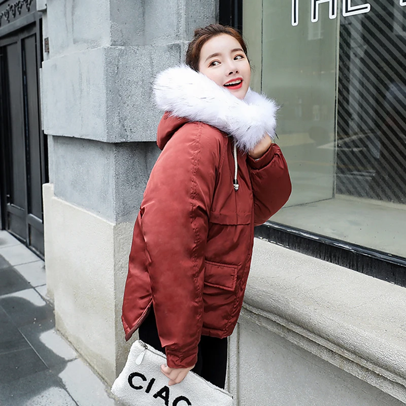 Nouveau Hiver De rose Manteau Qualité noir Feminina Fourrure Capuchon Grand Haute Beige Courte 2018 Parka caramel Col Veste Chaud Survêtement Femelle Jaqueta Épaissir À Femmes prqxtrw0
