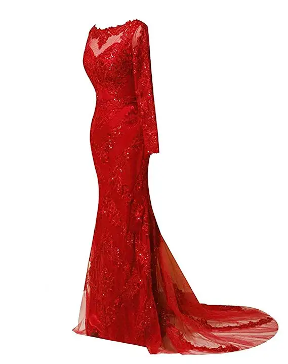 2019 Long Sleeves Mermaid Prom Gowns Sparkly Applique Sequins Party Evening Dresses Long Vestido De Festa Longo