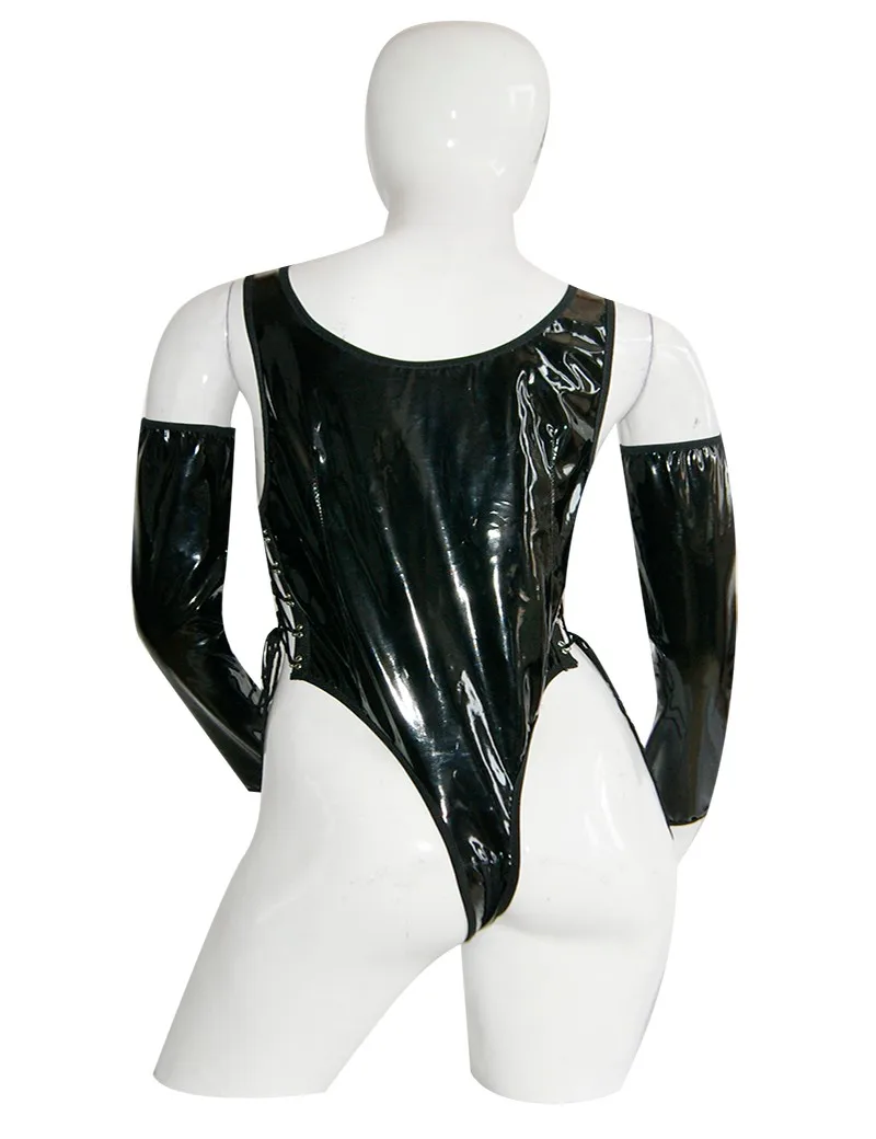  Fashion Black Women Sexy Leather Bodysuit Underwear PVC Teddy Lingerie S-XL W7019