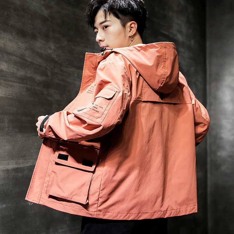 

2019 Fashion Jacket Men Spring Autumn Casual Solid Ma 1 Zipper Bomber Jackets Orange Overcoat Baseball Mens Thin Pilot Jacket