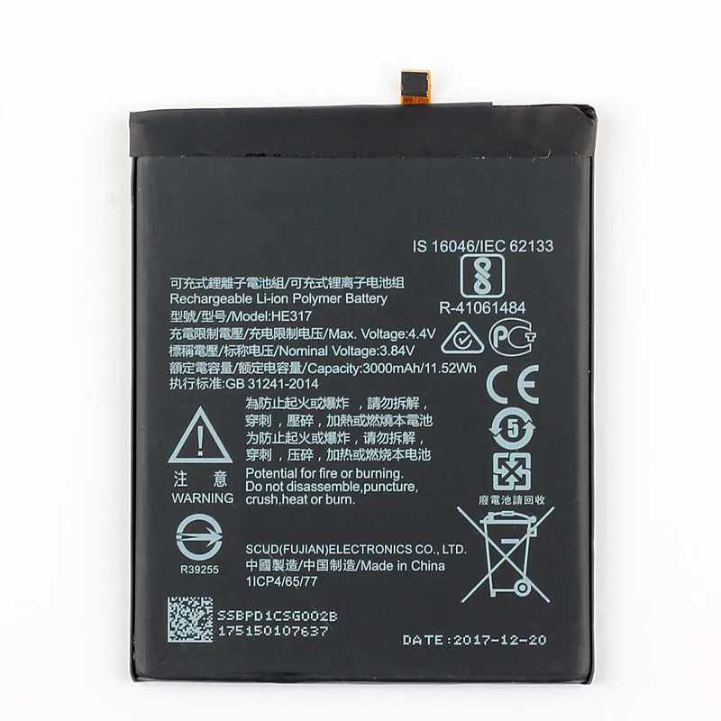Оригинальный аккумулятор HE317 для телефона nokia 6 N6 TA 1000 1003 3000mAh|Аккумуляторы